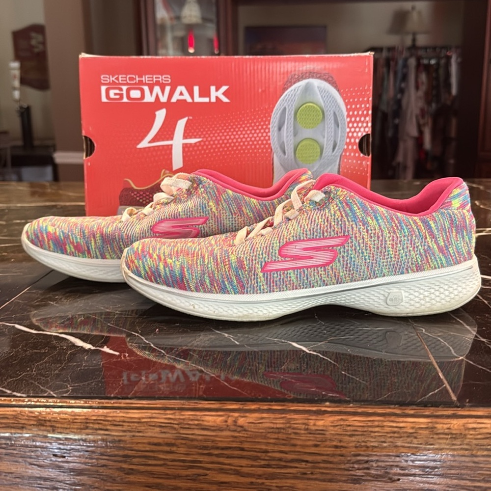 OG Sketchers “go walk 4” pink multicolored sneakers - Picture 3 of 8